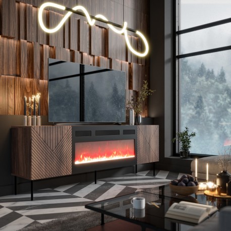 ART DECO TV bord EF warmia Valnød med Pejs