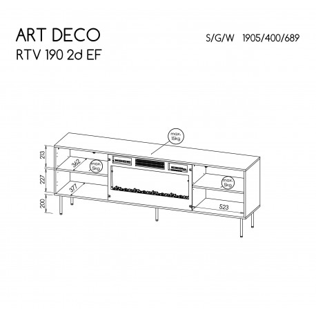 ART DECO TV bord EF warmia Valnød med Pejs