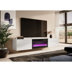 SLIDE Tvbord 200cm med Pejs - Hvid