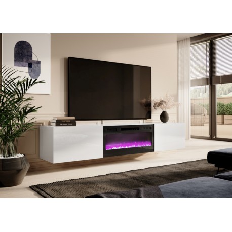 SLIDE Tvbord 200cm med Pejs - Hvid
