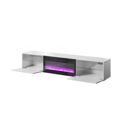 SLIDE Tvbord 200cm med Pejs - Hvid