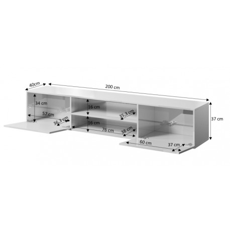 SLIDE Tvbord 200cm med Pejs - Hvid