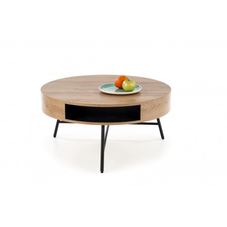 CAMILA sofabord Ø80 cm - Gylden eg / Sort
