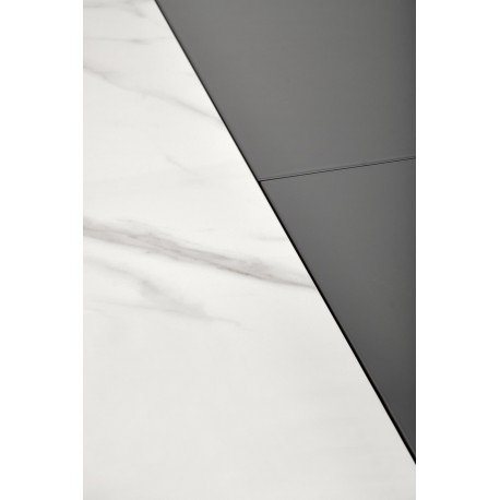 DANCAN Spisebord med udtræk, Hvid marmor / Grå / lyseGrå / Sort