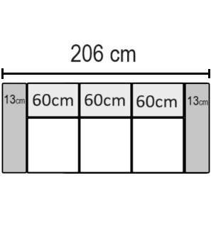 206 cm med 3 sæder