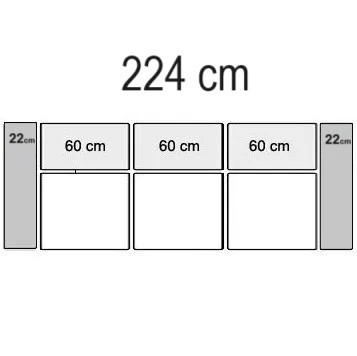 224 x 90 cm (med 3 Sæder)