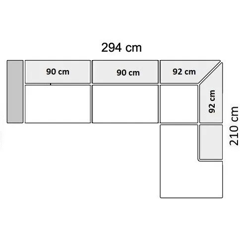 294 x 210 cm højrevendt