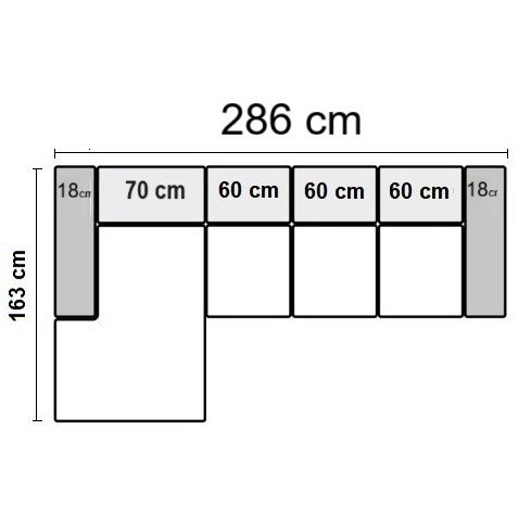 286 x 163 cm Venstrevendt med 3 sæder